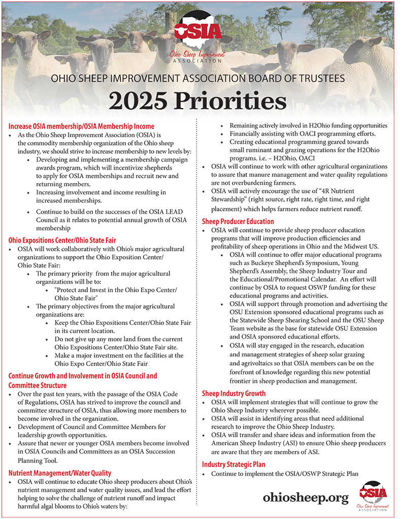 2025 OSIA List of Priorities