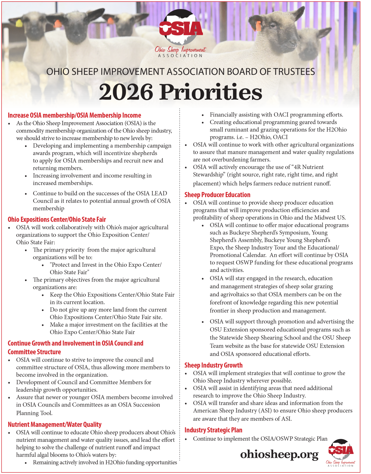 Sample Rimp Ohio 2026 Priorities | Ohio Sheep Improvement Association