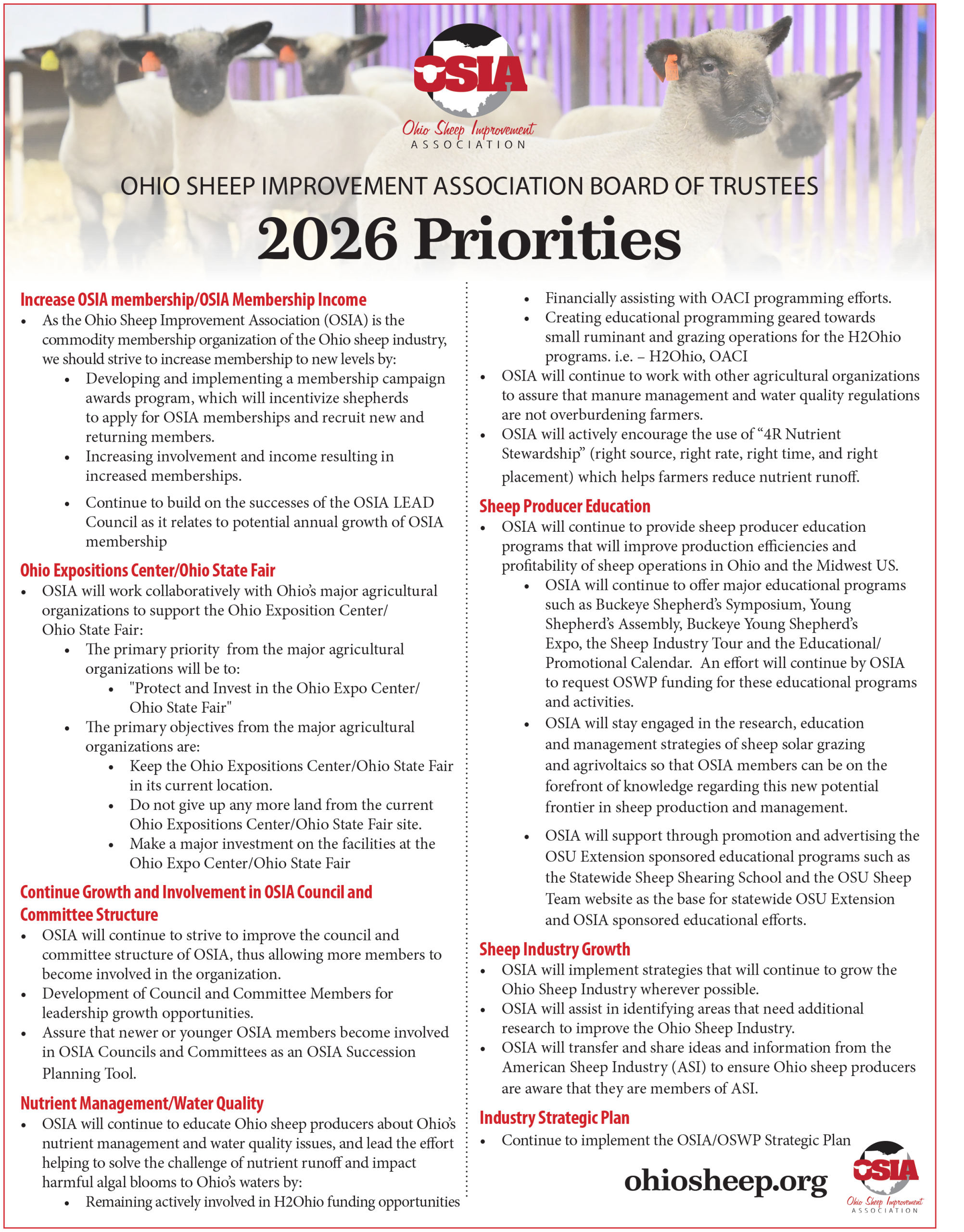 2025 OSIA List of Priorities